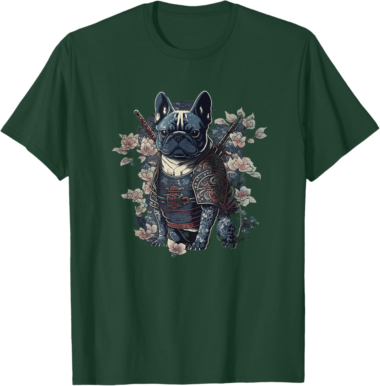 Japanese Samurai Frenchie French Bulldog, Vintage Ninja T-Shirt - T-Shirt | Forest