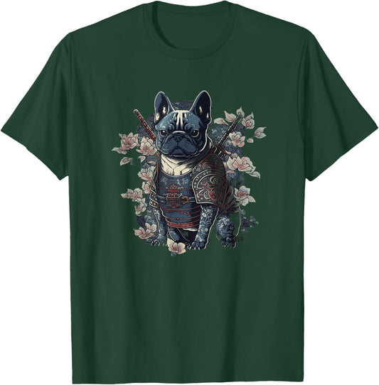 Japanese Samurai Frenchie French Bulldog, Vintage Ninja T-Shirt - T-Shirt | Forest