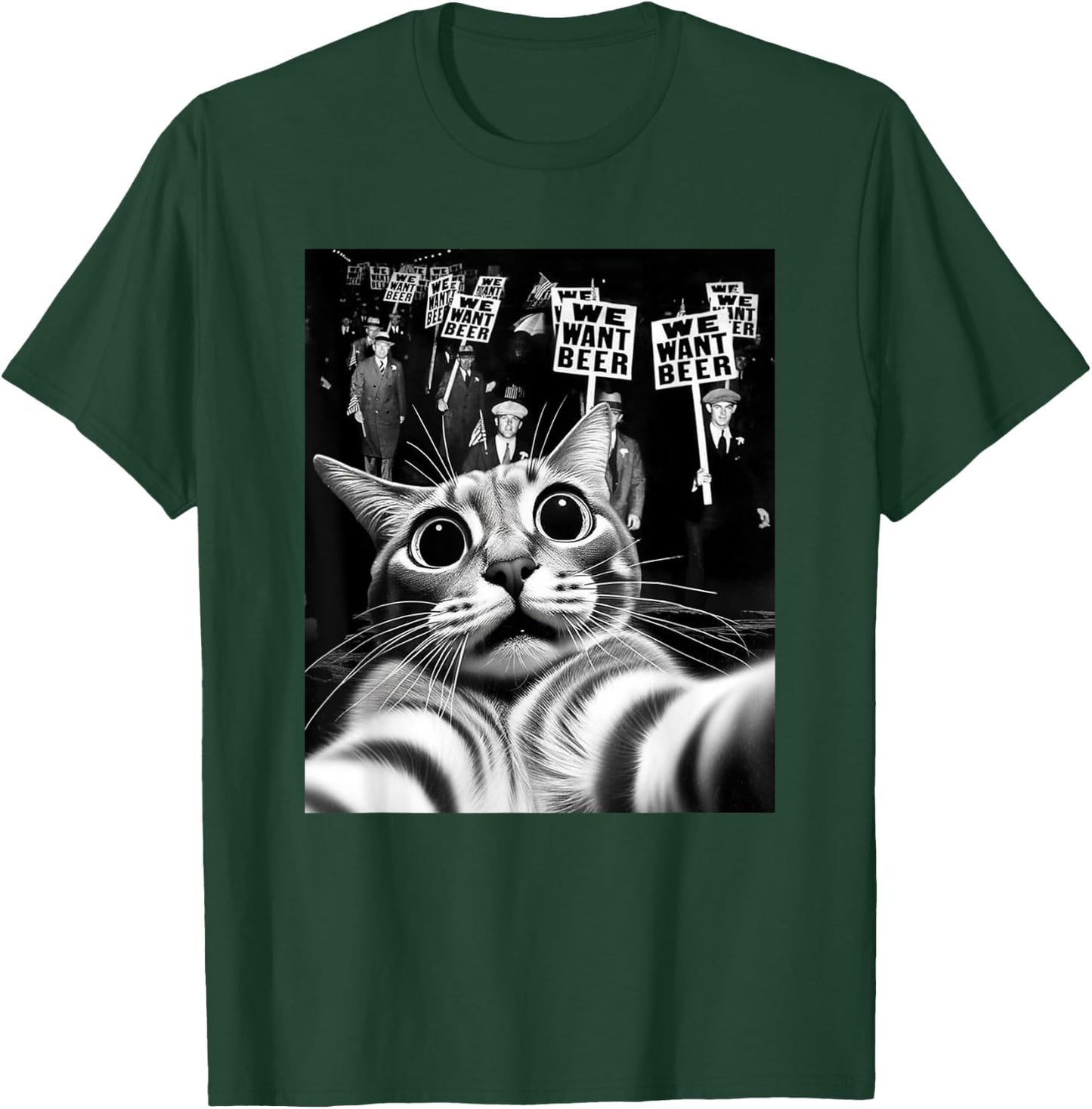 Funny End Prohibition We Want Beer Vintage Cat Selfie T-Shirt - T-Shirt | Forest