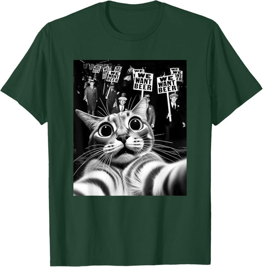 Funny End Prohibition We Want Beer Vintage Cat Selfie T-Shirt - T-Shirt | Forest