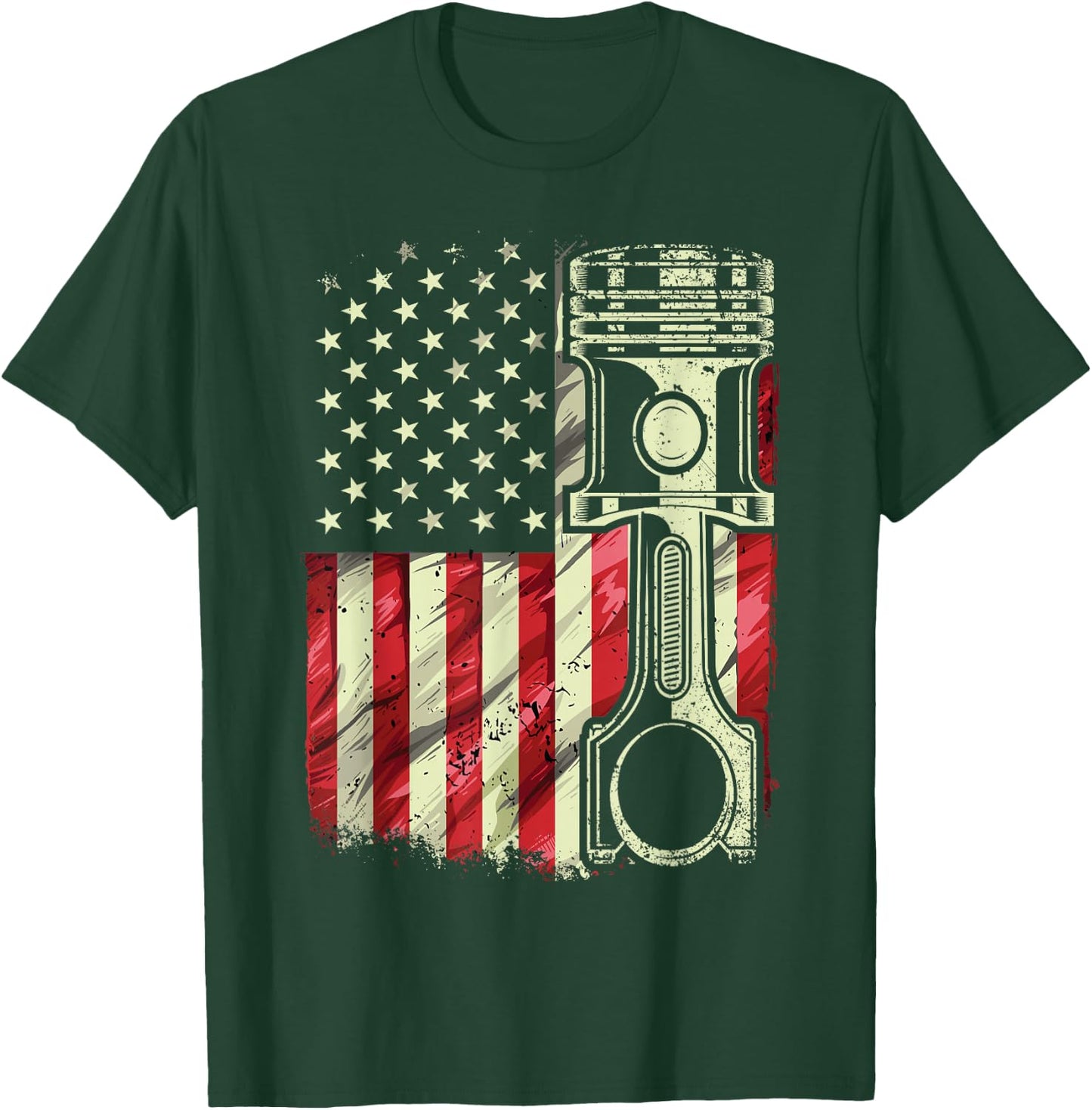 Mechanic American Flag Piston Muscle Car Patriotic Vintage T-Shirt - T-Shirt | Forest