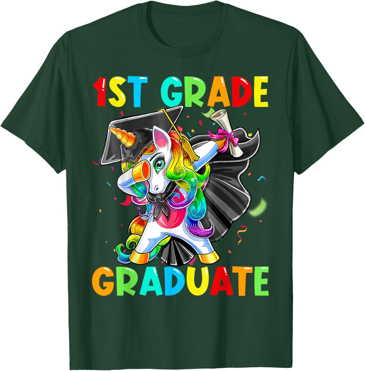 Dabbing Unicorn 1st Grade Graduation Cap Gown Gift Girls T-Shirt - T-Shirt | Forest