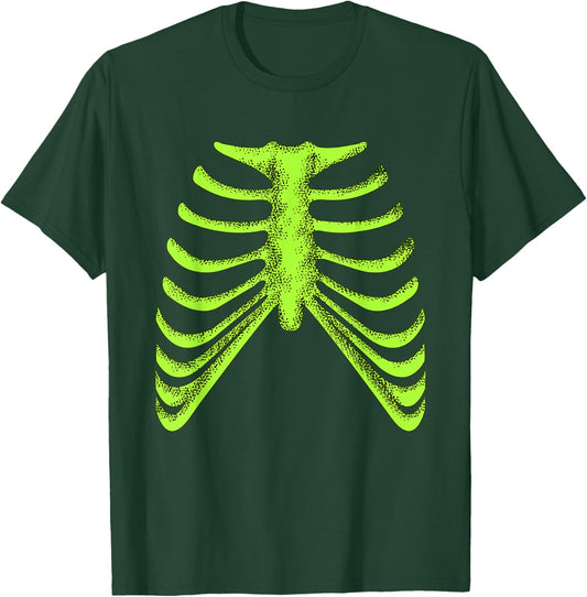 Green Ribcage Skeleton Green Color Graphic T-Shirt - T-Shirt | Forest