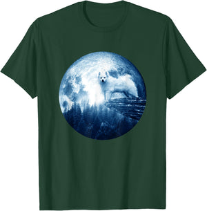 American Eskimo Dog Moon Dog Mom Dad Women Men Dog Lovers T-Shirt - T-Shirt | Forest