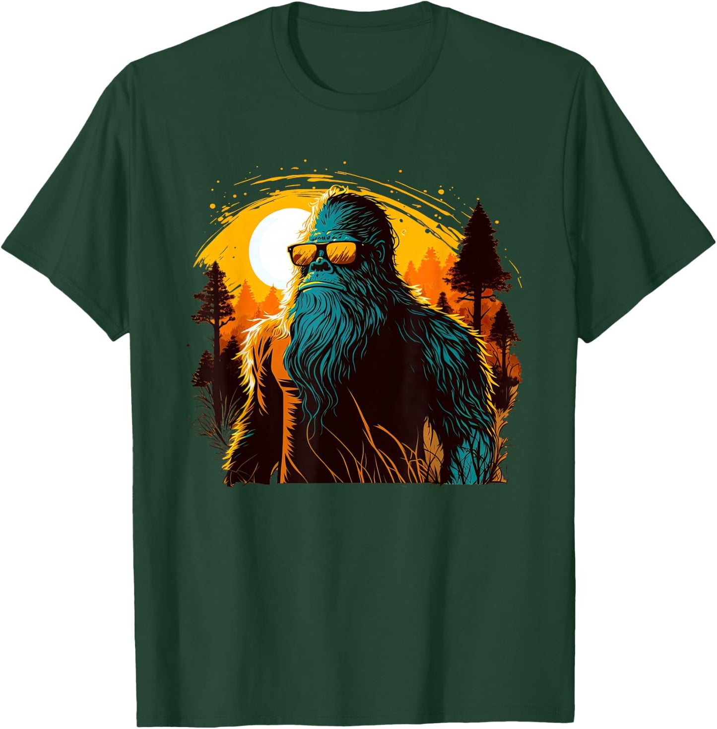 Cool Bigfoot Sasquatch Sunset Forest Retro Cryptid yeti T-Shirt - T-Shirt | Forest