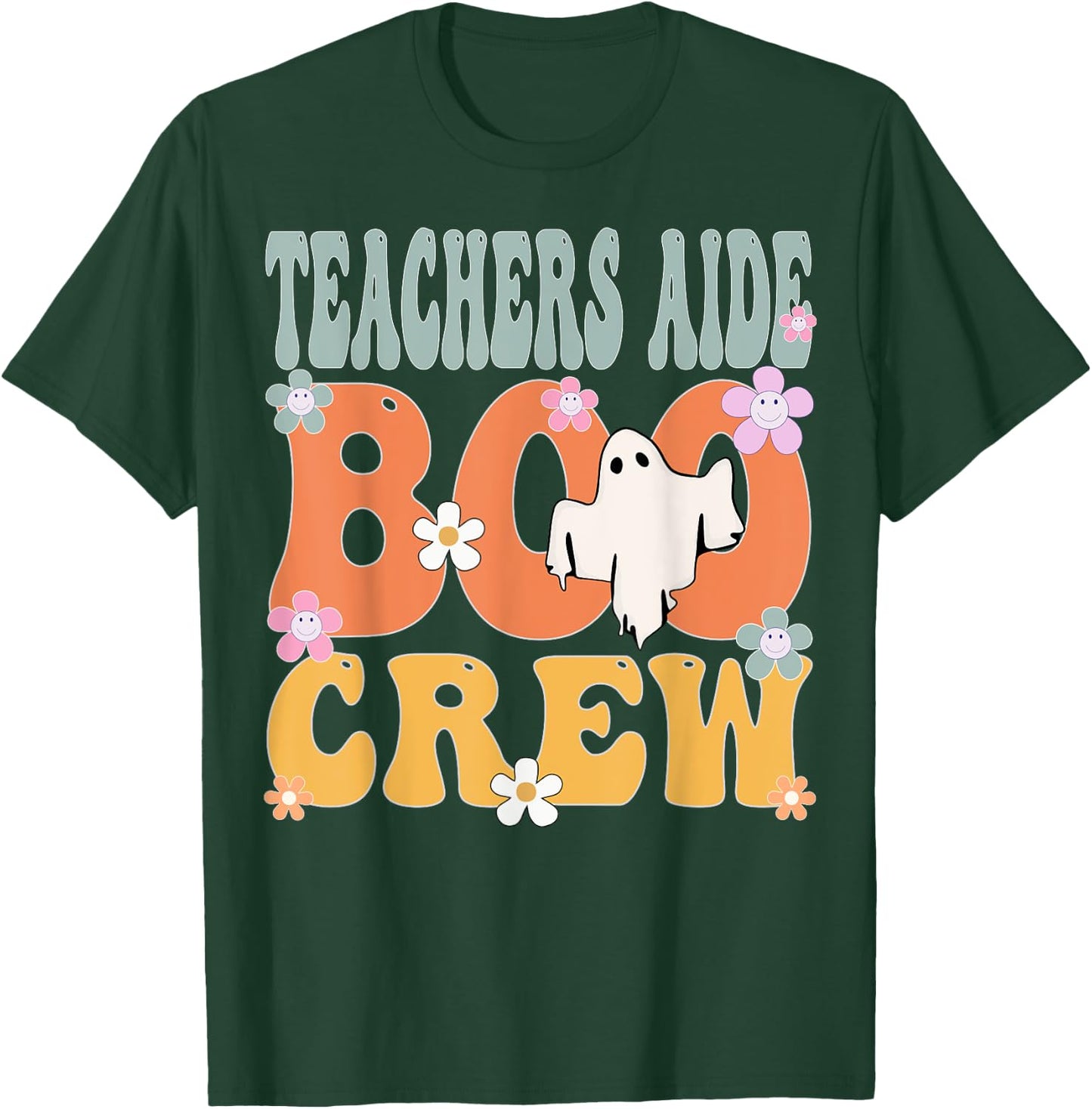 Teachers Aide Boo Crew Ghost Groovy Halloween T-Shirt - T-Shirt | Forest