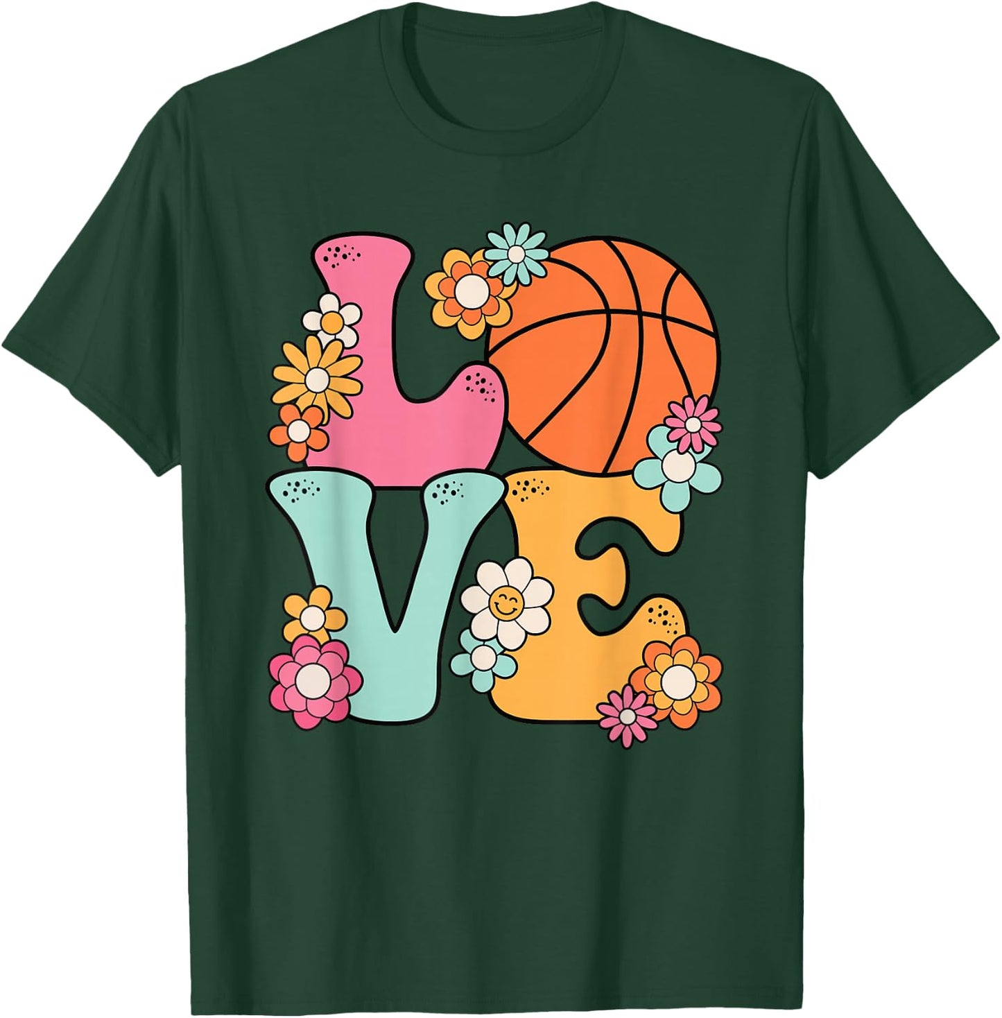Basketball Love Cute Basketball Lover Women Teens Girls T-Shirt - T-Shirt | Forest