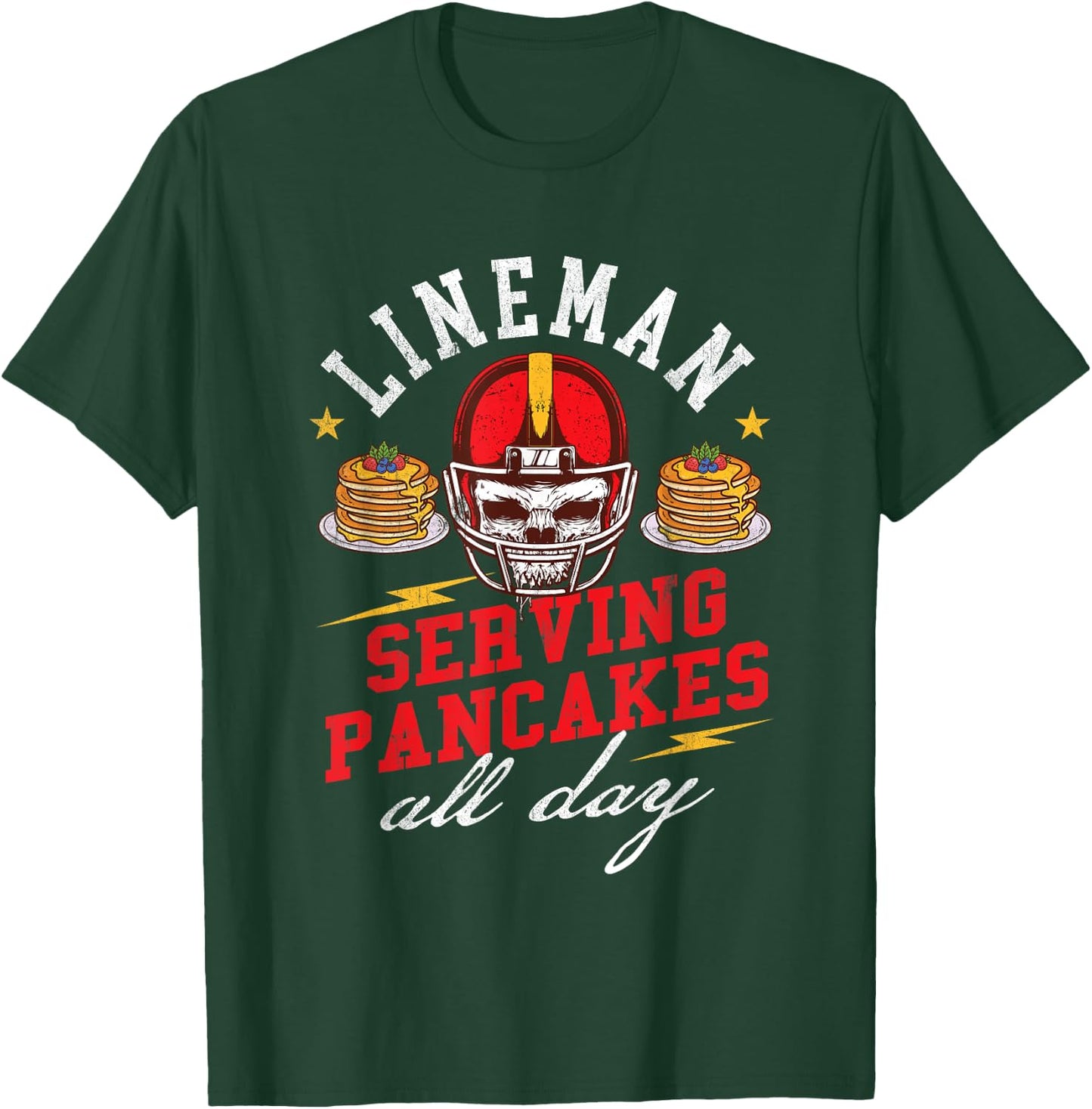 Lineman Serving Pancakes All Day - Football Player Sports T-Shirt - T-Shirt | Forest