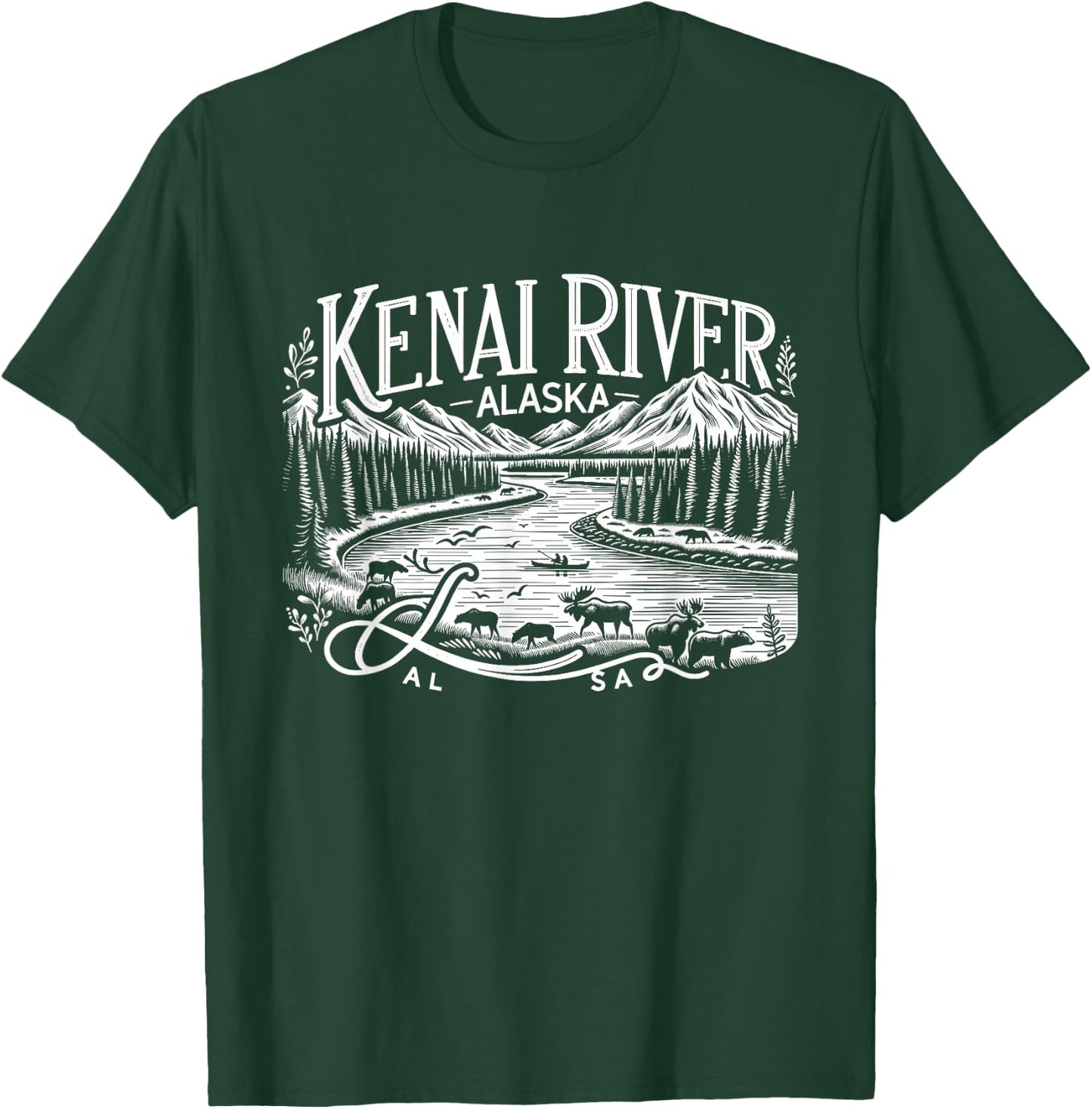 Kenai River Alaska AK Salmon Fishing Camping Hiking Retro T-Shirt - T-Shirt | Forest