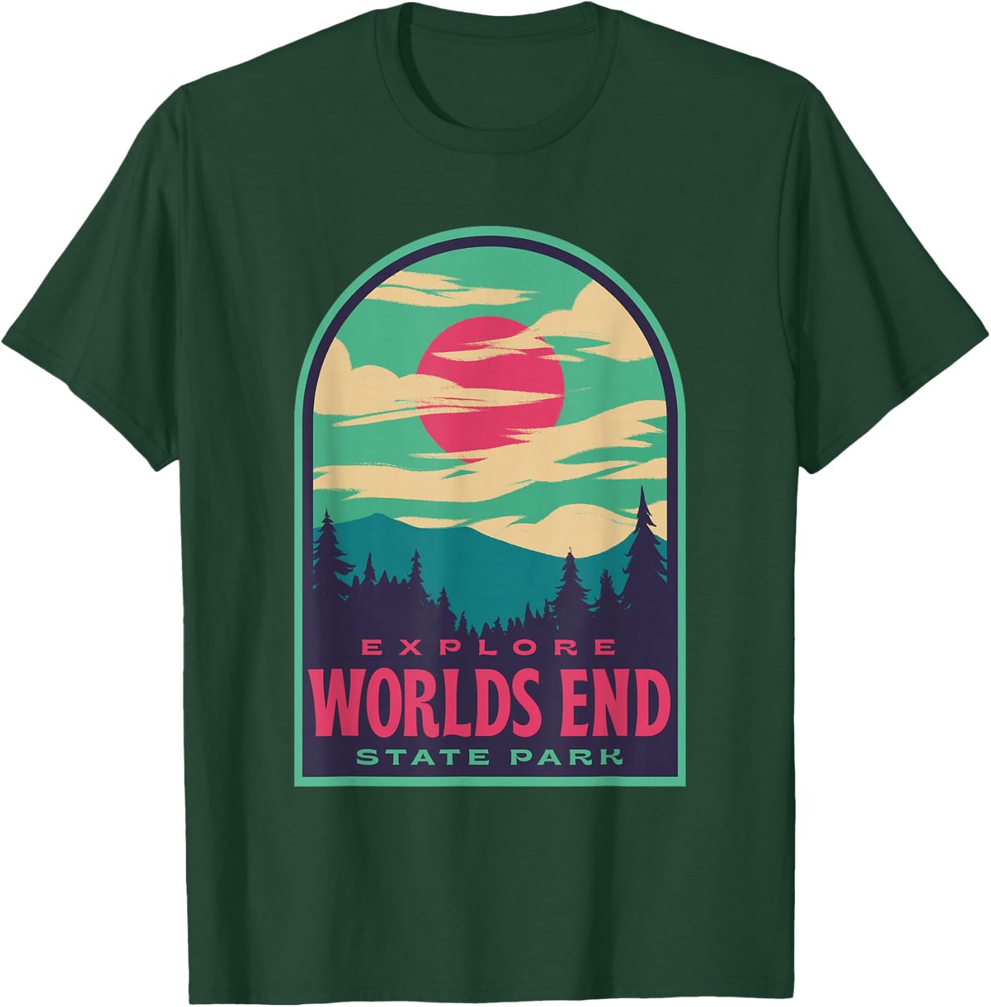 Worlds End State Park Retro Sunset T-Shirt - T-Shirt | Forest