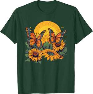 Butterfly Sunflower Art Monarch Butterfly Quote T-Shirt - T-Shirt | Forest