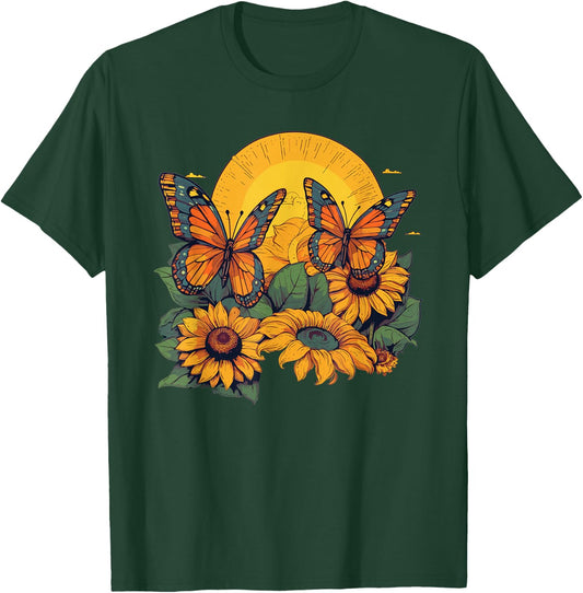 Butterfly Sunflower Art Monarch Butterfly Quote T-Shirt - T-Shirt | Forest