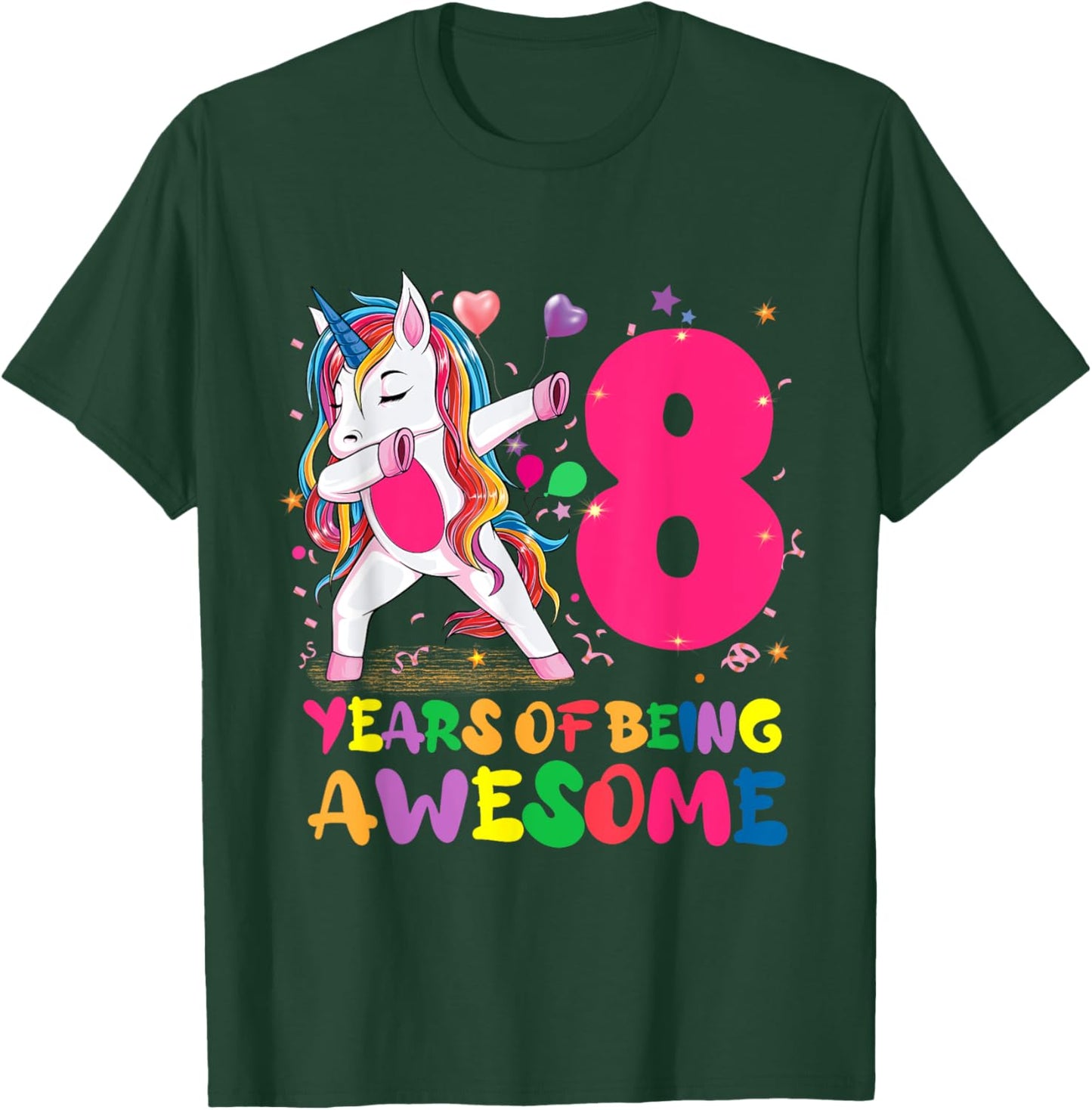 8 Years Old Unicorn Flossing 8th Birthday Unicorn Girl Party T-Shirt - T-Shirt | Forest