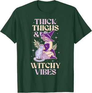 Funny Thick Thighs And Witchy Vibes T-Shirt - T-Shirt | Forest