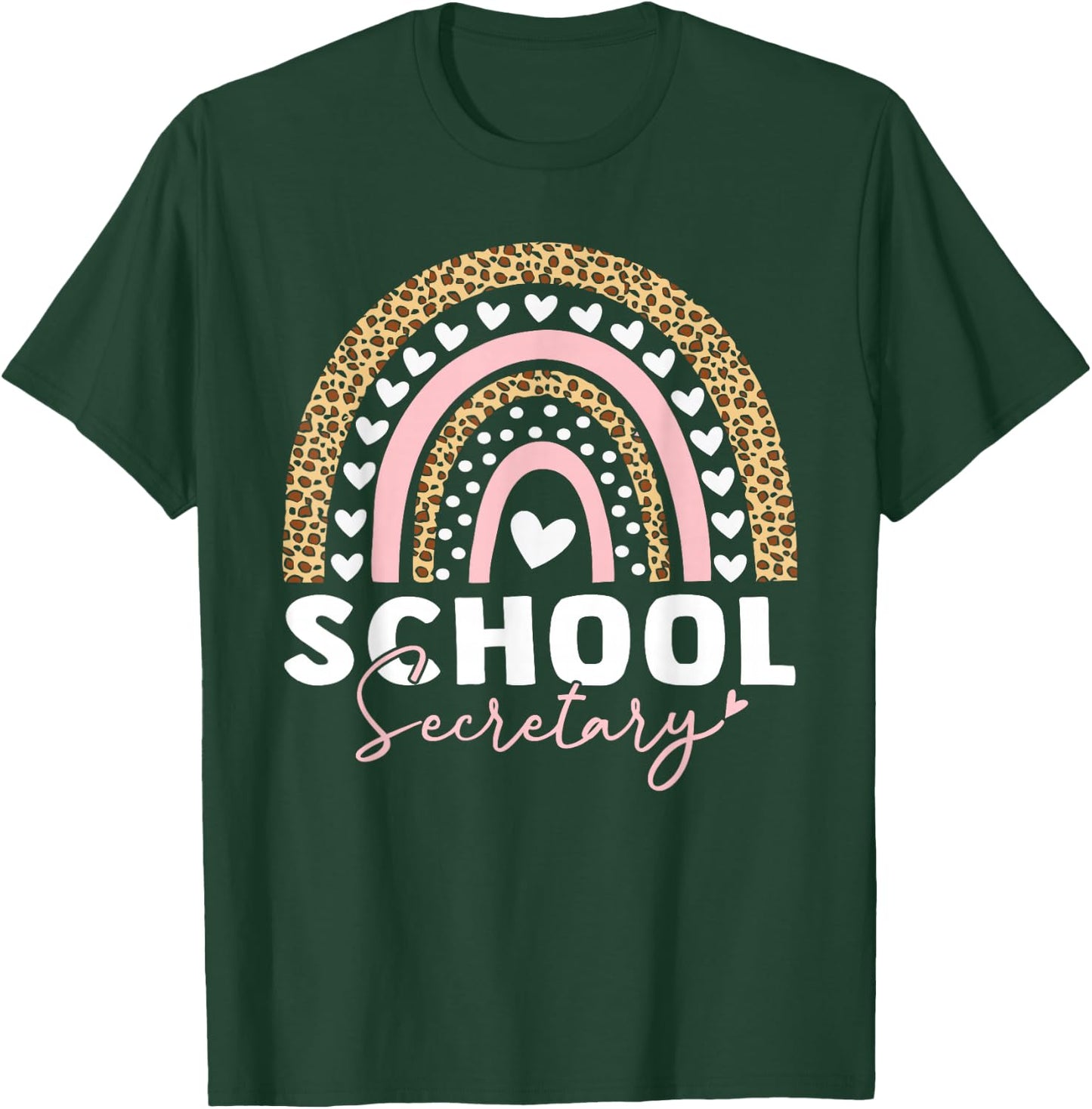 School Secretary Rainbow Leopard Cute School Secretary T-Shirt - T-Shirt | Forest