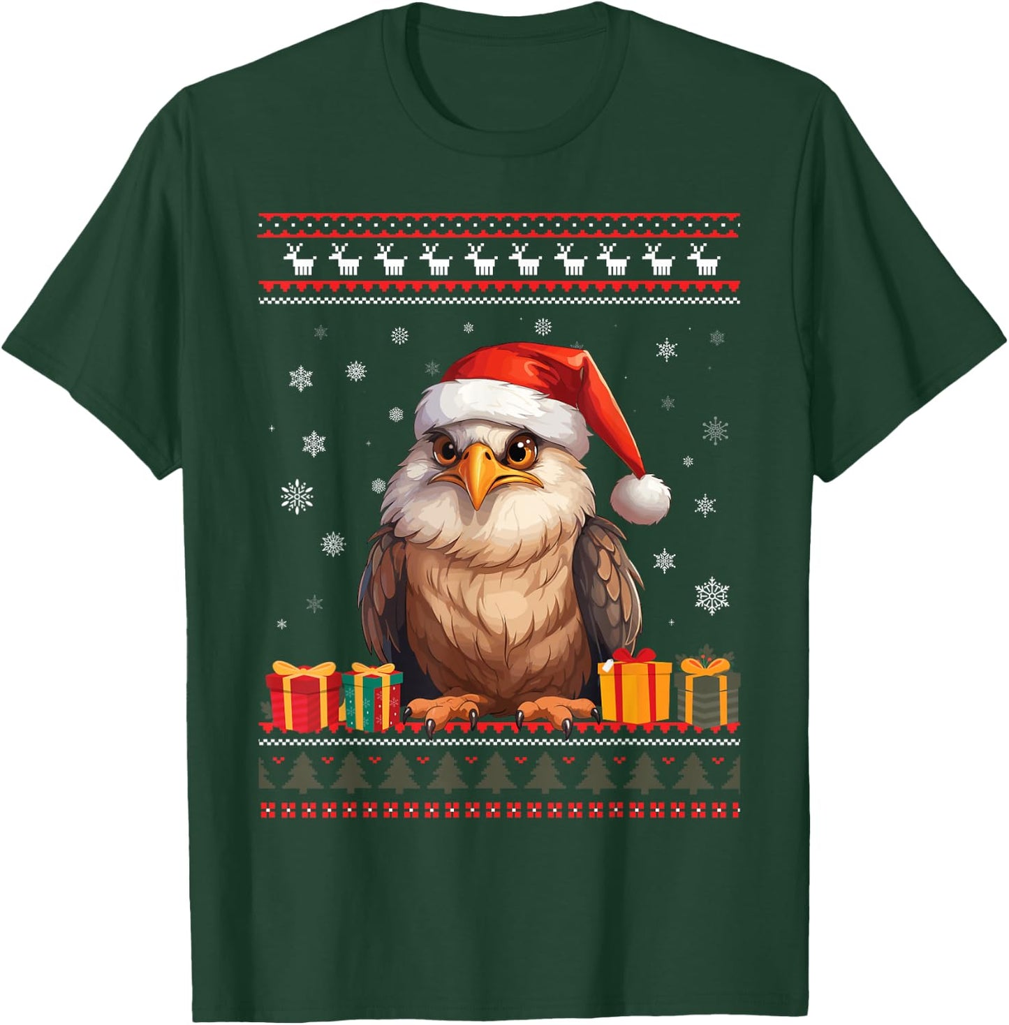 Christmas Eagle Santa Hat Ugly Christmas Sweater T-Shirt - T-Shirt | Forest