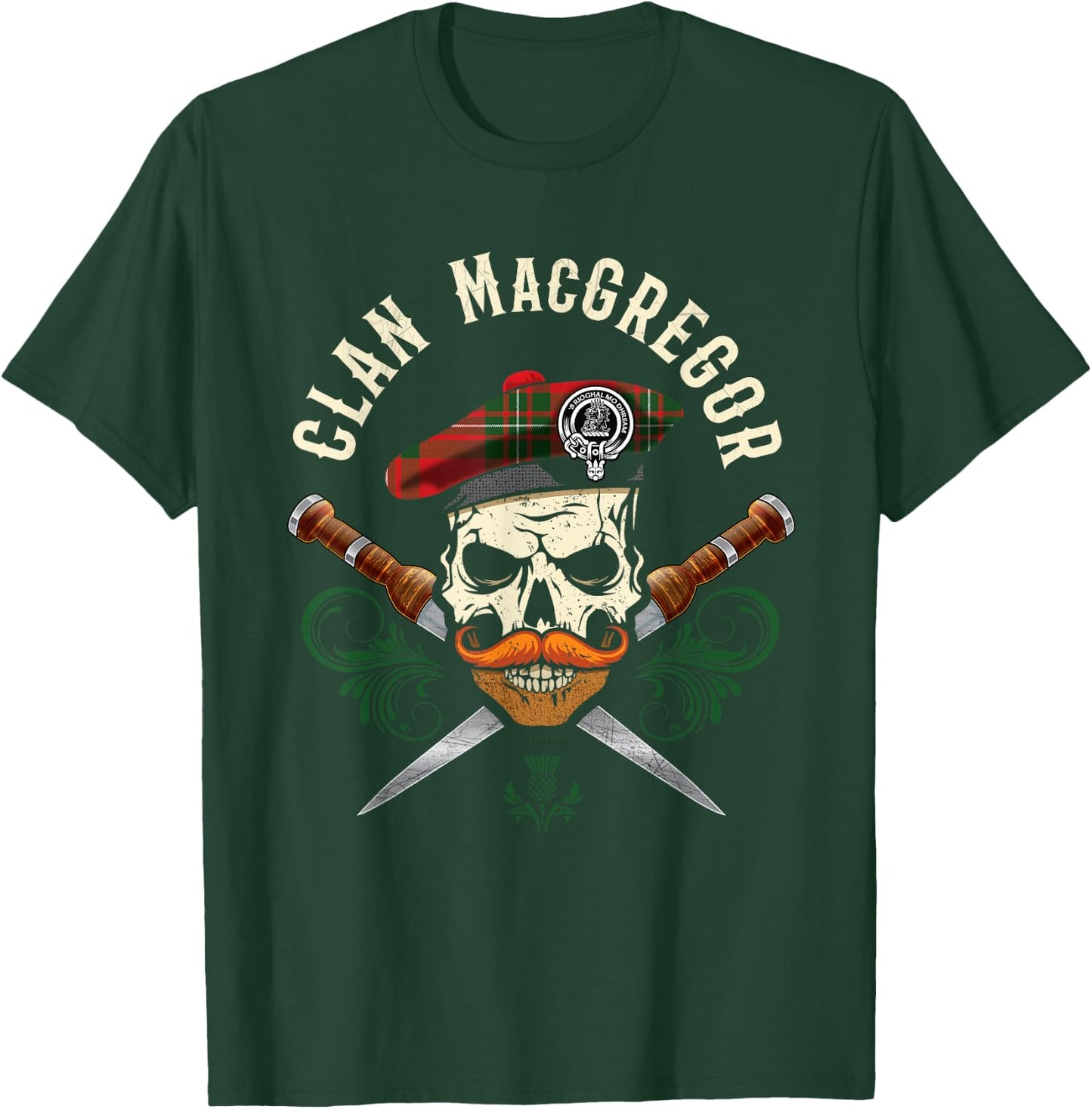 Scottish Clan MacGregor Surname Skull Dirks Tartan Badge T-Shirt - T-Shirt | Forest