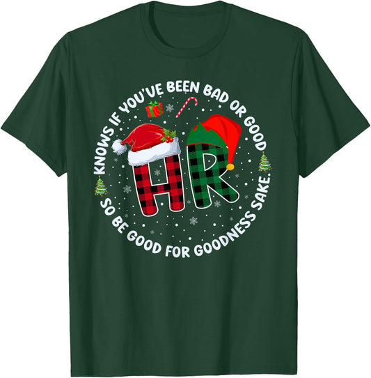 HR Knows If You've Been Bad Or Good Funny Christmas Plaid T-Shirt - T-Shirt | Forest