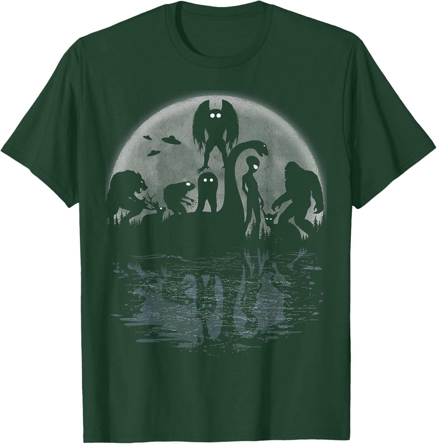 Bigfoot Loch Ness Monster Mothman And Aliens Funny Cryptid T-Shirt - T-Shirt | Forest