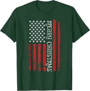 Patriotic USA Flag Shirt Men Women Kids Merry Christmas T-Shirt - T-Shirt | Forest
