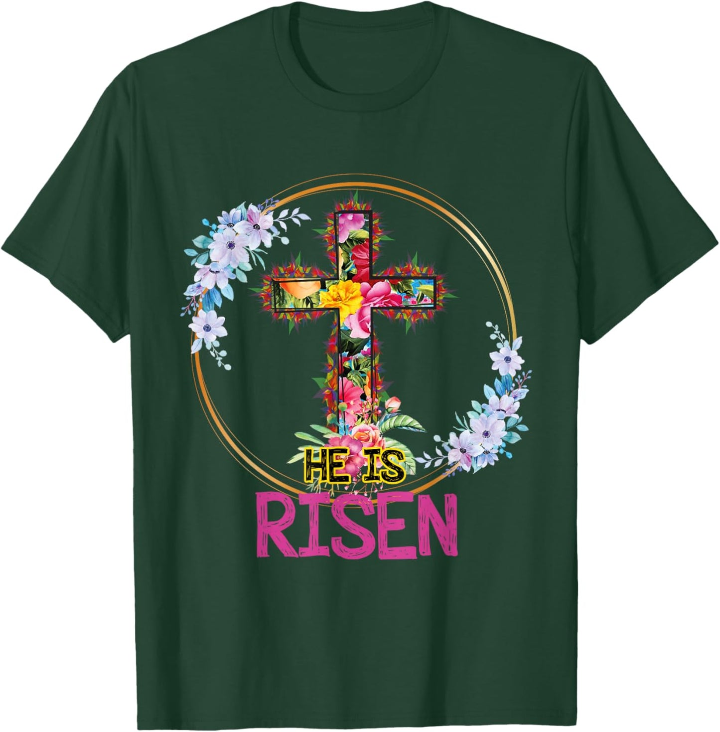 He is Risen Floral Tie Dye Vintage Cross Happy Easter T-Shirt - T-Shirt | Forest