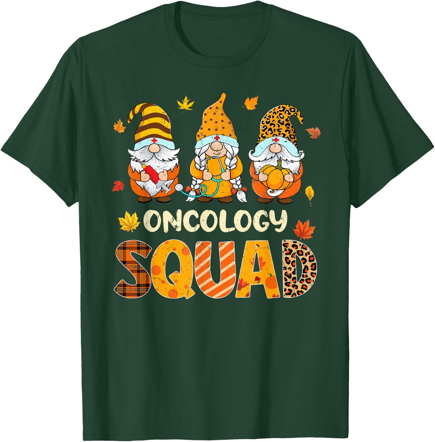 Oncology Squad Cute Gnome Nurse Leopard Thanksgiving Fall T-Shirt - T-Shirt | Forest