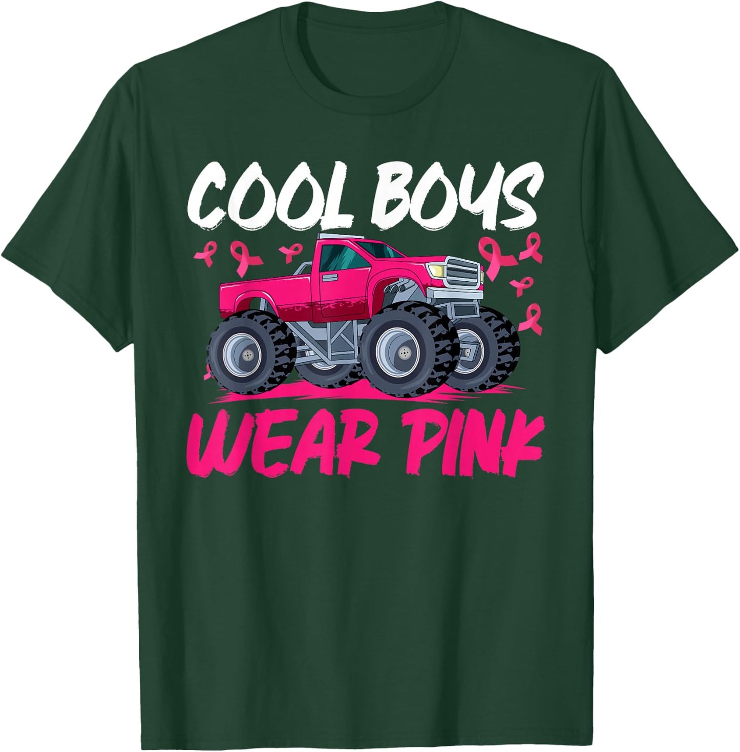 Monster Truck Breast Cancer Awareness Cool Boys Wear Pink T-Shirt - T-Shirt | Forest