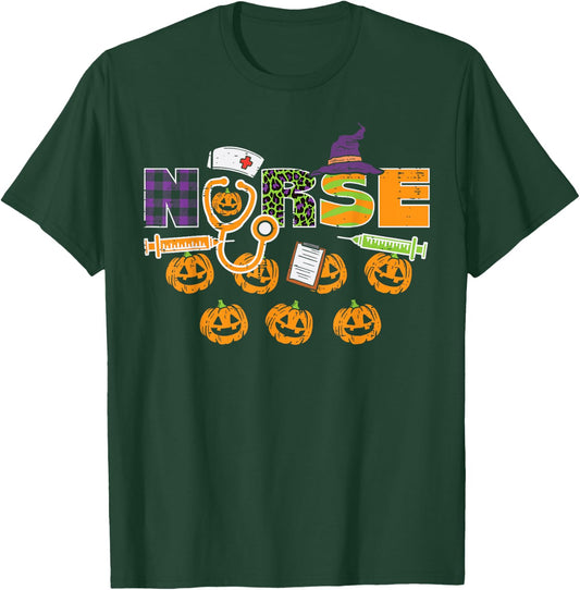 Leopard Plaid Nurse Halloween Cute Costume Nursing Men Women T-Shirt - T-Shirt | Forest