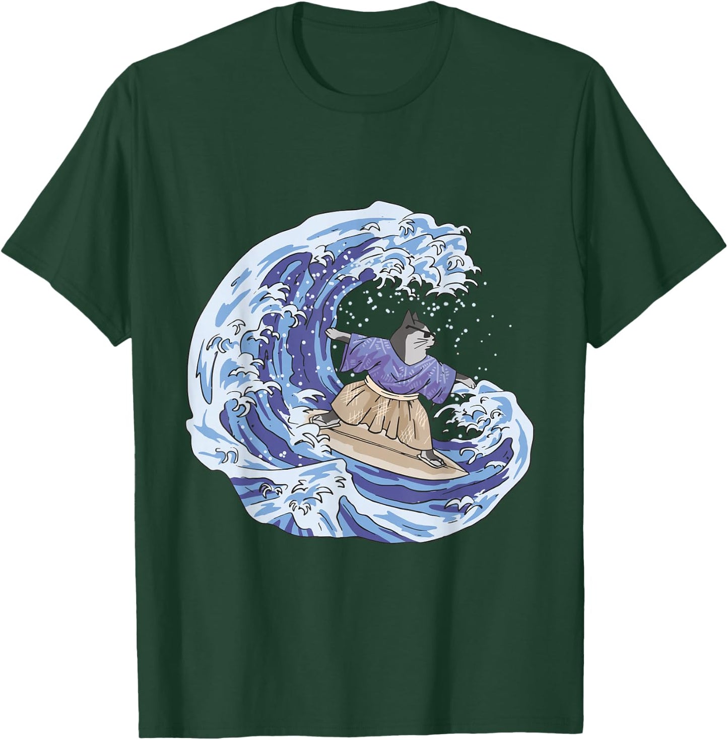 Surfing Japan Samurai Cat Vintage Surf Board T-Shirt - T-Shirt | Forest