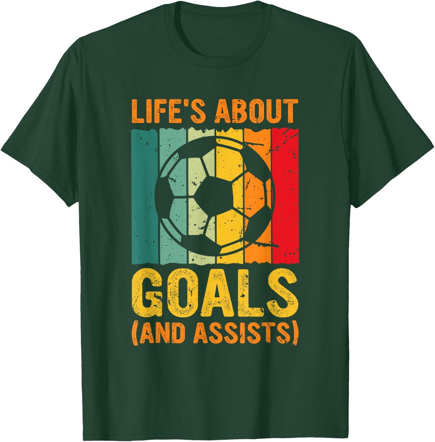 Vintage Retro Life's About Goals and Assists Funny Soccer T-Shirt - T-Shirt | Forest