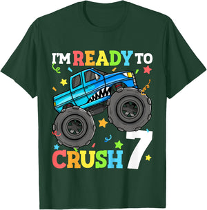 Kids Monster Truck Shark 7th Birthday Boy 7 Seven Year Old T-Shirt - T-Shirt | Forest