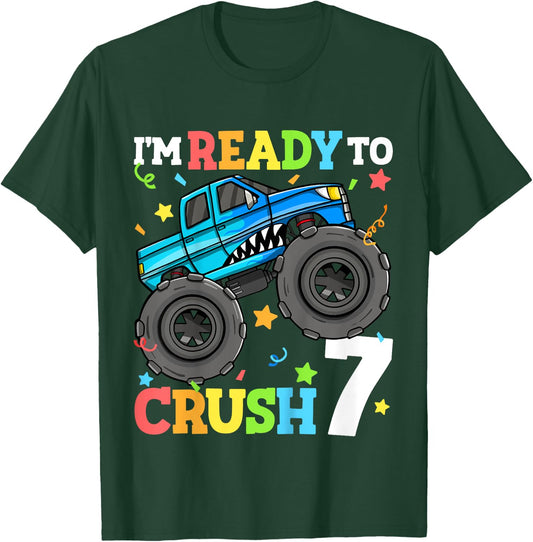 Kids Monster Truck Shark 7th Birthday Boy 7 Seven Year Old T-Shirt - T-Shirt | Forest