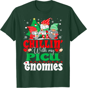 PICU Nurse Gnomes Pediatric Intensive Care Nurse Christmas T-Shirt - T-Shirt | Forest