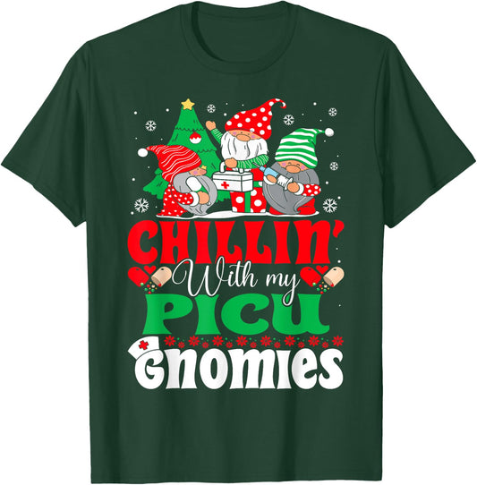 PICU Nurse Gnomes Pediatric Intensive Care Nurse Christmas T-Shirt - T-Shirt | Forest