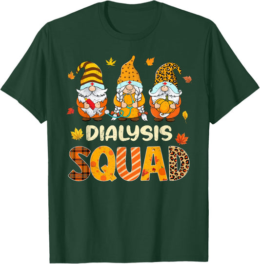 Dialysis Squad Cute Gnome Nurse Leopard Thanksgiving Fall T-Shirt - T-Shirt | Forest