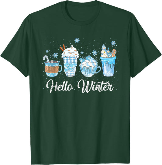Hello Winter Sweet Cozy Coffee Lovers Snowman Christmas T-Shirt - T-Shirt | Forest
