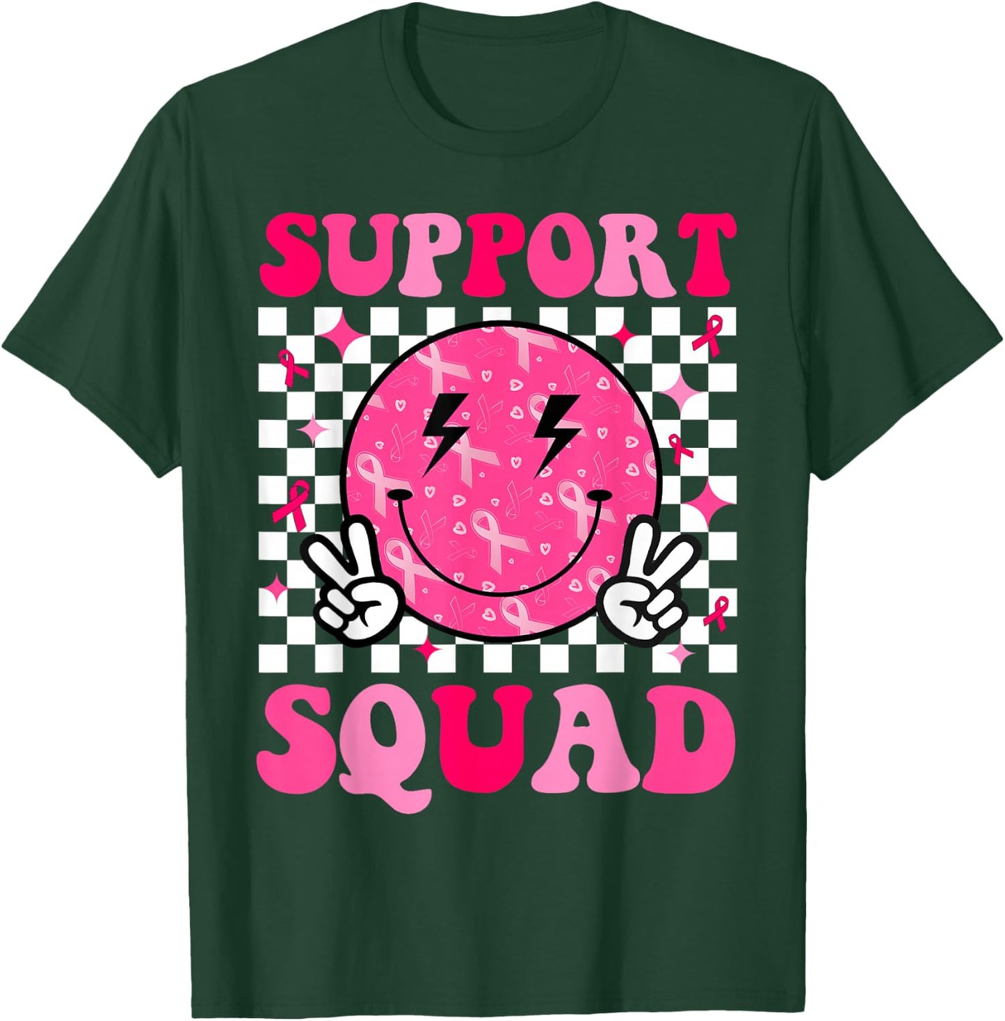 Support Squad Breast Cancer Awareness Pink Ribbon Smile Face T-Shirt - T-Shirt | Forest