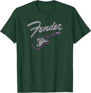 Fender Neon Guitar Outline Centered Logo T-Shirt - T-Shirt | Forest
