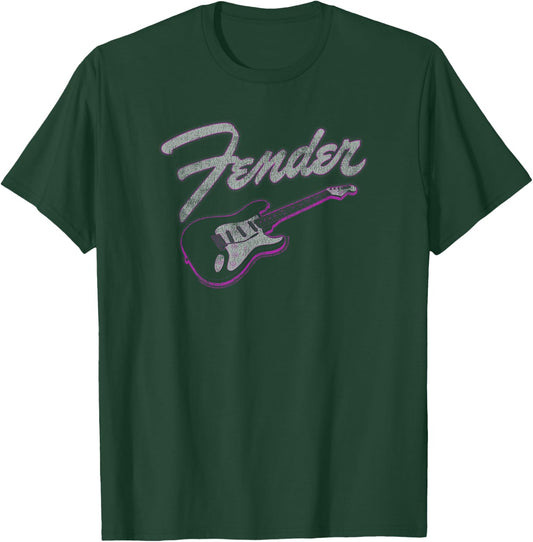 Fender Neon Guitar Outline Centered Logo T-Shirt - T-Shirt | Forest