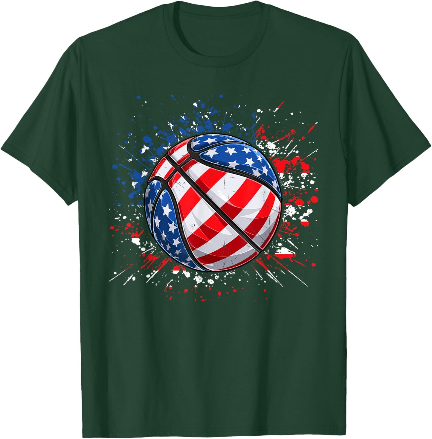 Basketball American Flag 4th Of July Men Boys Basketball T-Shirt - T-Shirt | Forest