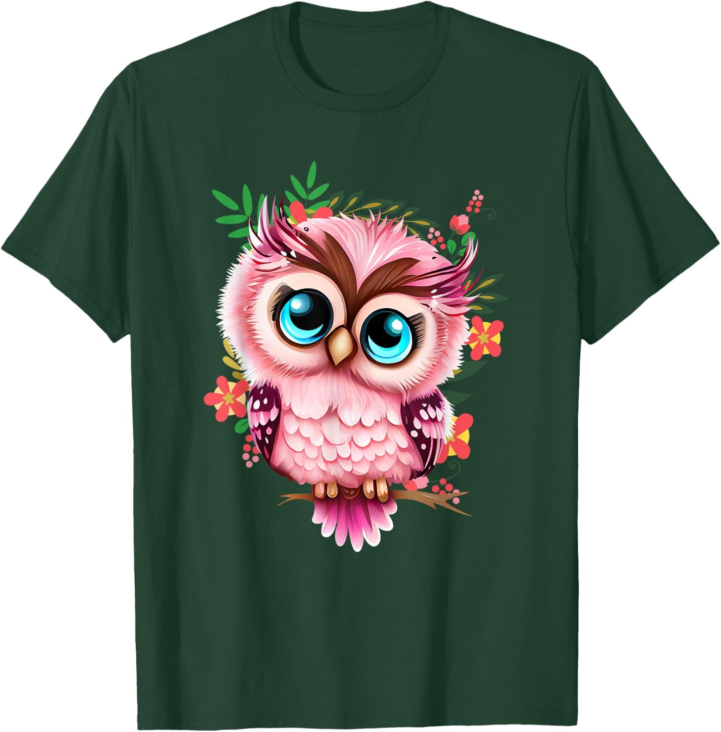 Cute Pink Owl - Girl who Loves Owls Nature and Birds T-Shirt - T-Shirt | Forest