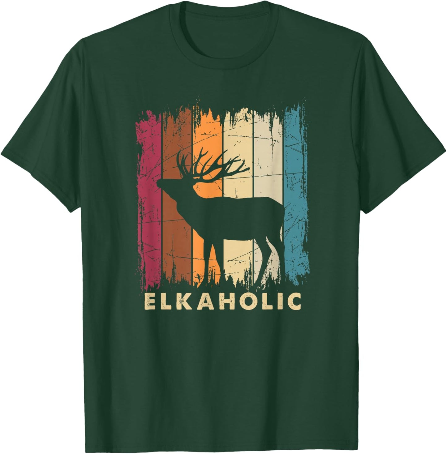 Wildlife Buck Elk Hunting Hunter Deer Silhouette Elkaholic T-Shirt - T-Shirt | Forest