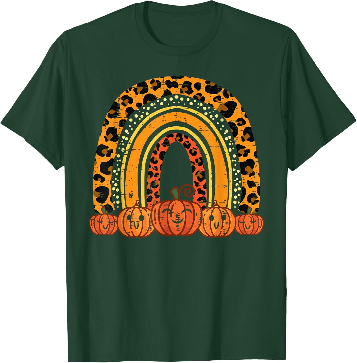 Leopard Rainbow Pumpkins Retro Halloween Costume Women Girls T-Shirt - T-Shirt | Forest