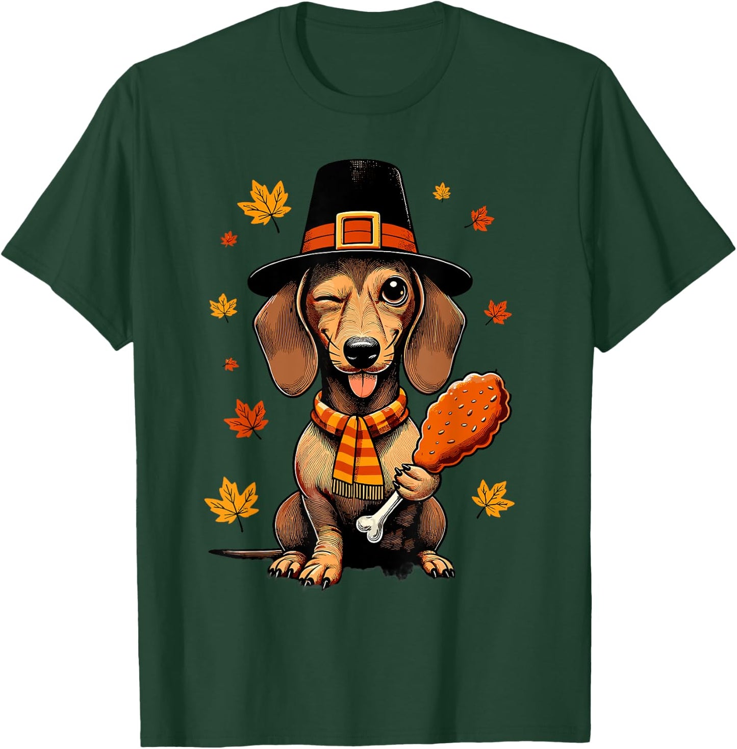 Dachshund Pilgrim Happy Thanksgiving Dog Men Women Girl Boy T-Shirt - T-Shirt | Forest