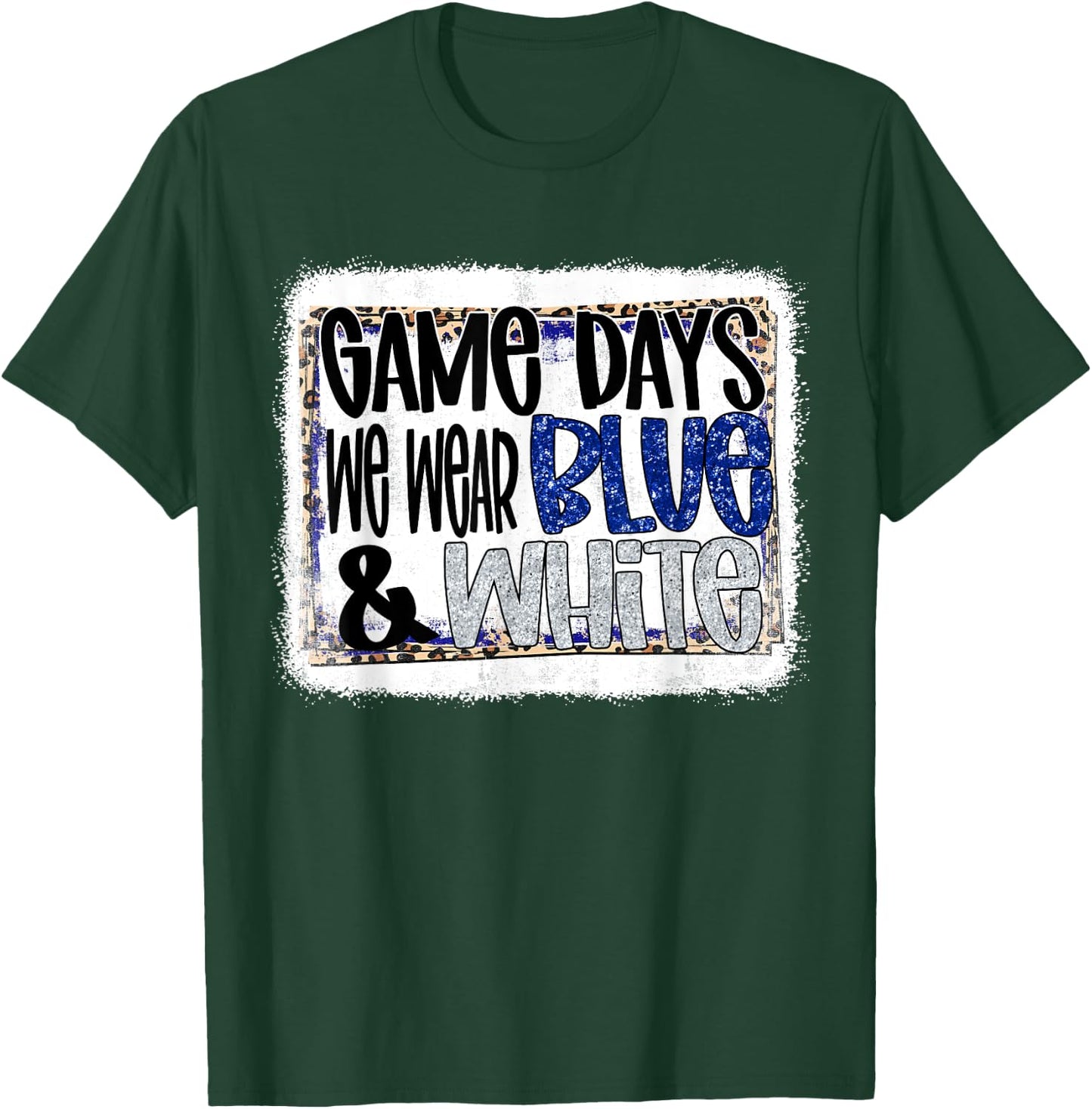 On Gameday Football We Wear Blue And White School Spirit T-Shirt - T-Shirt | Forest