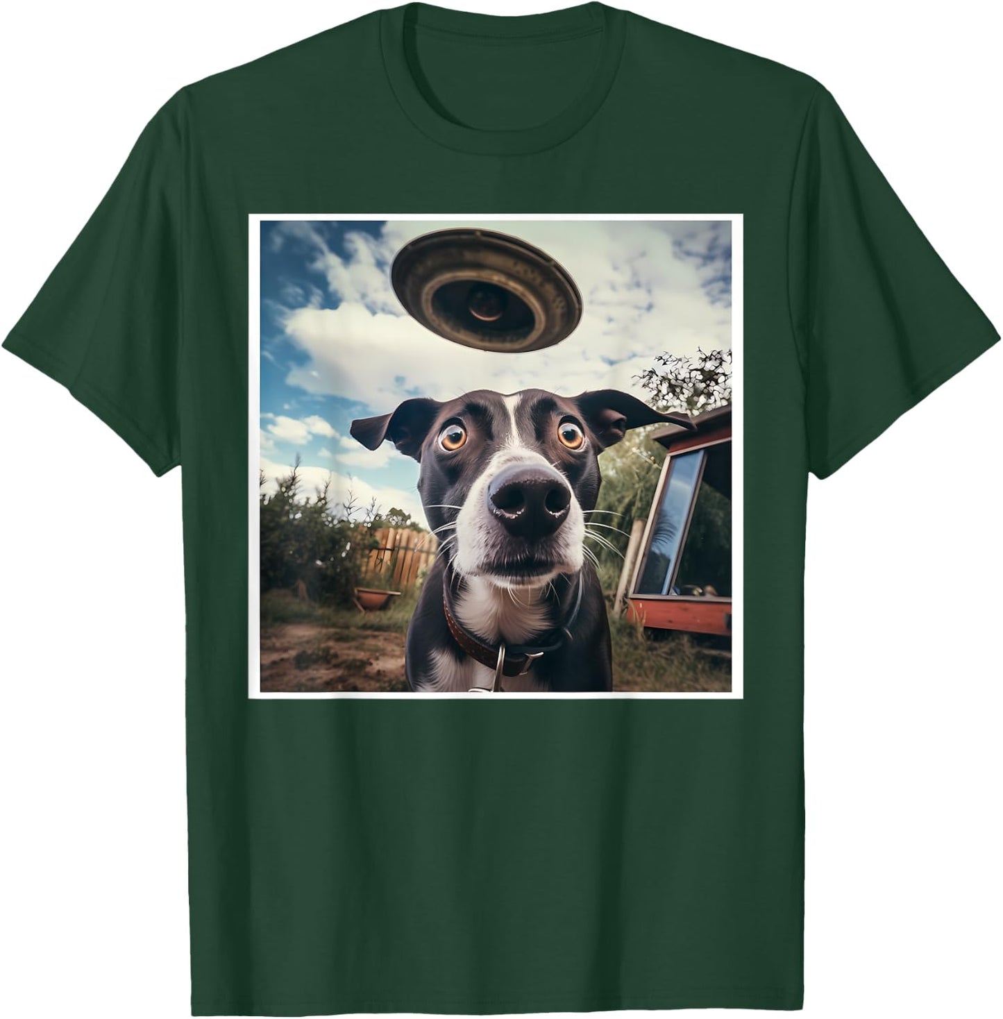 Dog Selfie with UFOs Alien Extraterrestrial UFO Believer T-Shirt - T-Shirt | Forest