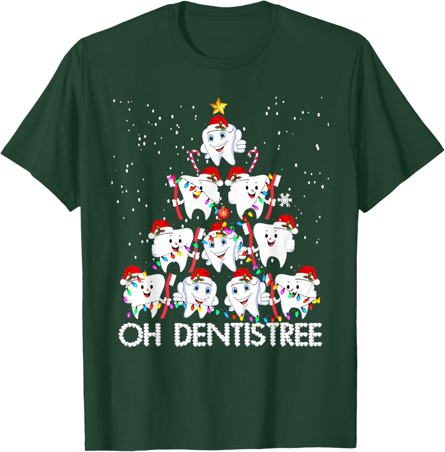 Oh Dentistree Toothbrush Teeth Xmas Lights Tree Christmas T-Shirt - T-Shirt | Forest