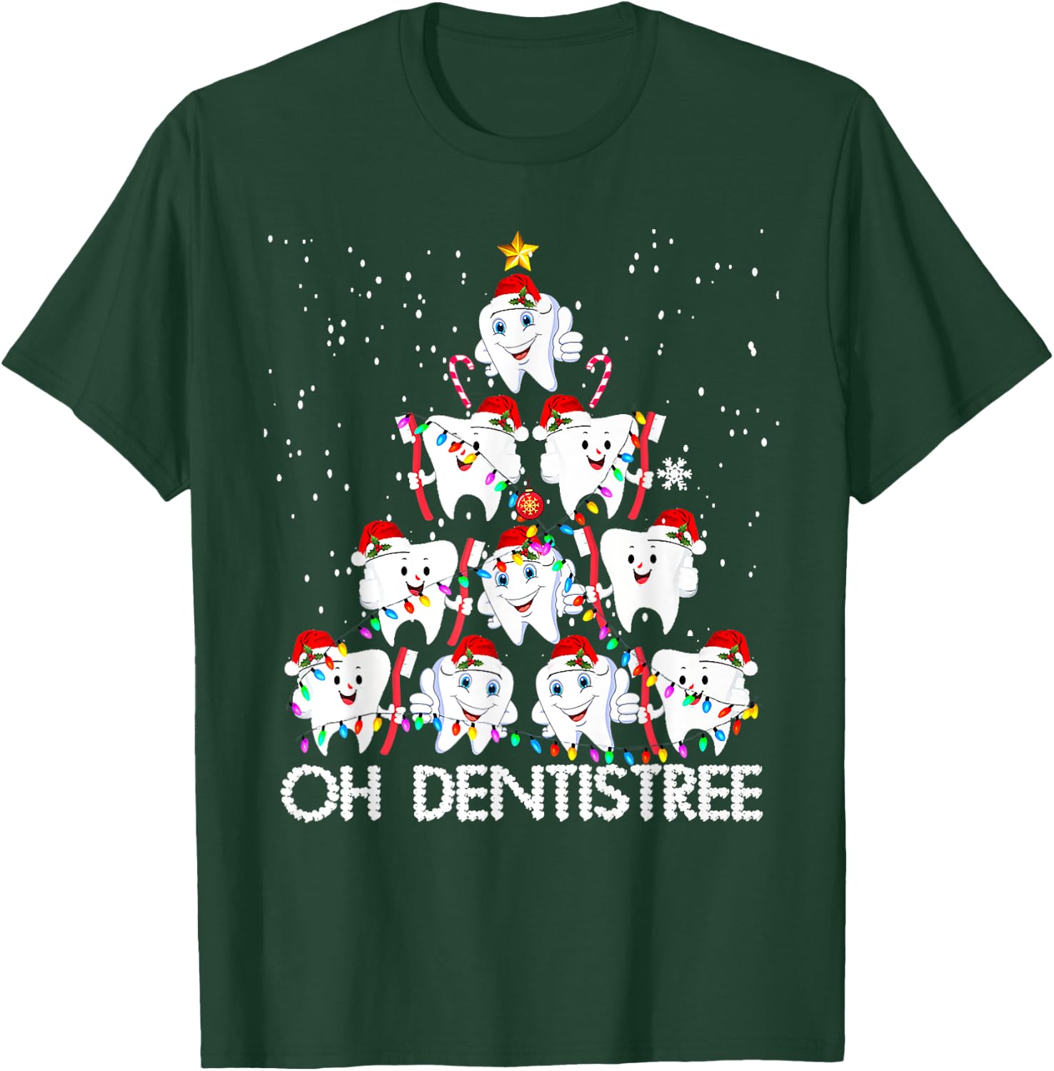 Oh Dentistree Toothbrush Teeth Xmas Lights Tree Christmas T-Shirt - T-Shirt | Forest