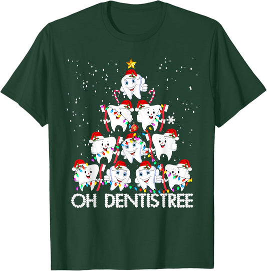 Oh Dentistree Toothbrush Teeth Xmas Lights Tree Christmas T-Shirt - T-Shirt | Forest