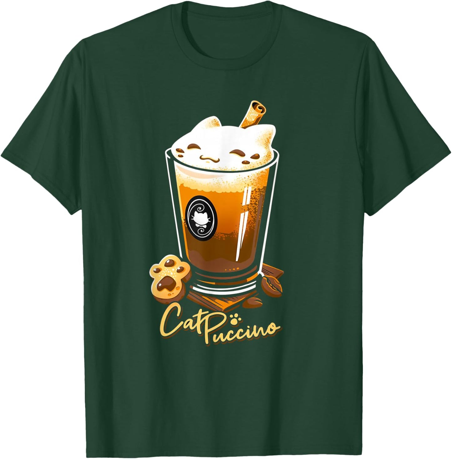 Retro Cat Boho Puccino Funny Coffee Cat Cute Cup T-Shirt - T-Shirt | Forest
